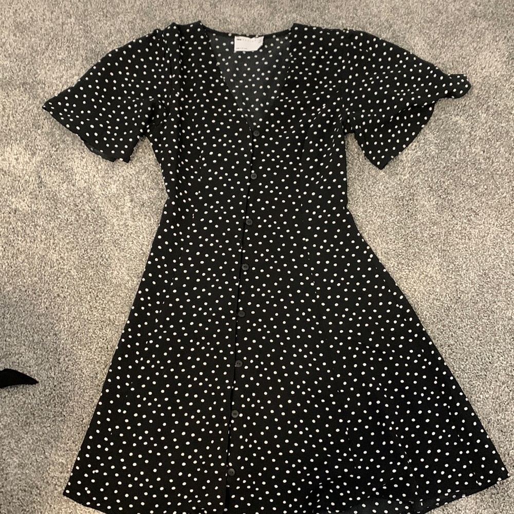 Black polkadot mini dress